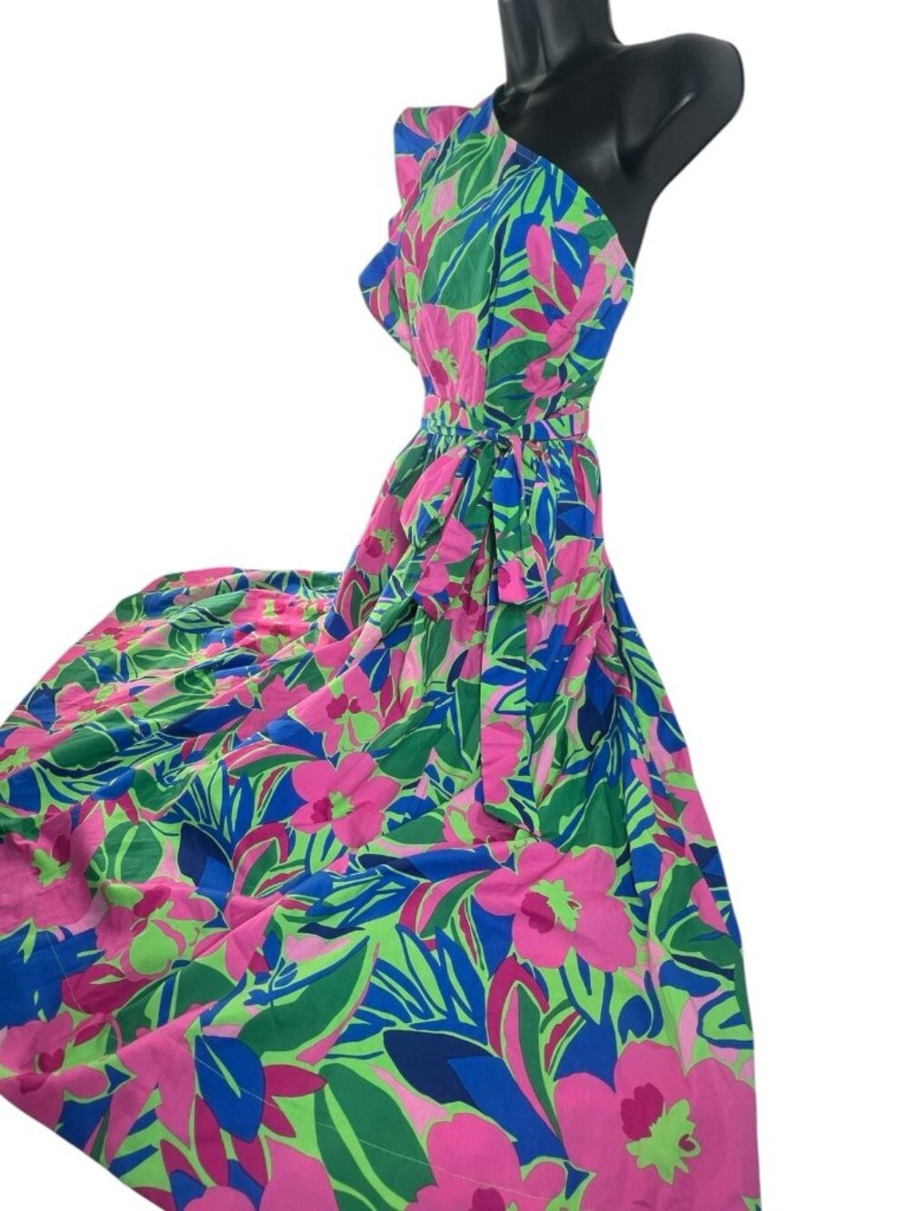 J Crew one shoulder ruffle fit flair bold color/print floral midi dress sz 20 - Picture 5 of 11